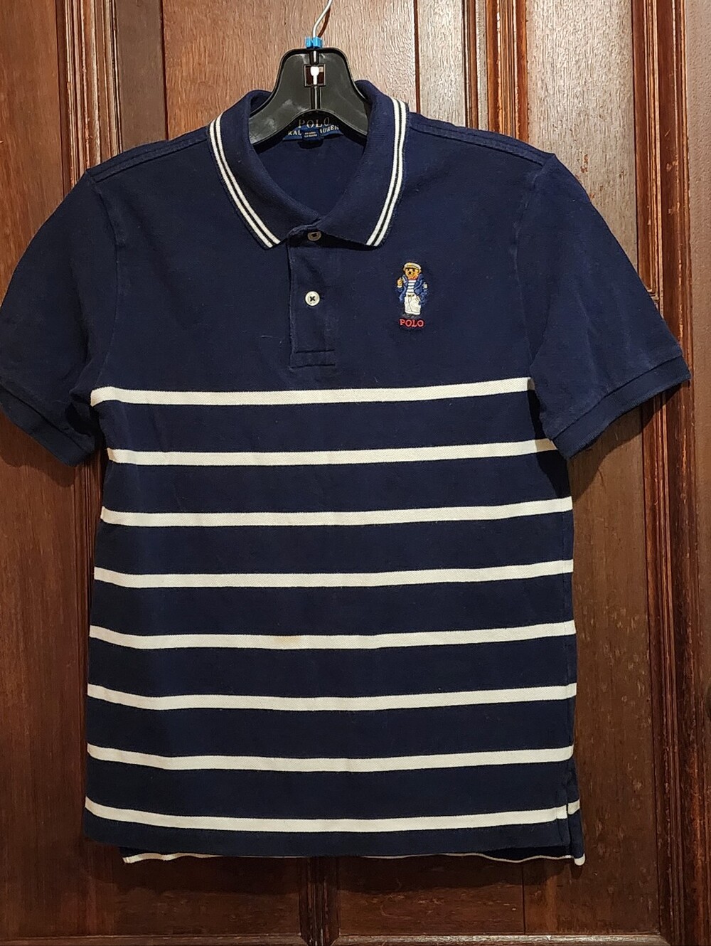Polo Ralph Lauren Sailor Bear Striped Polo Shirt Boys Size Medium 10-12-Navy